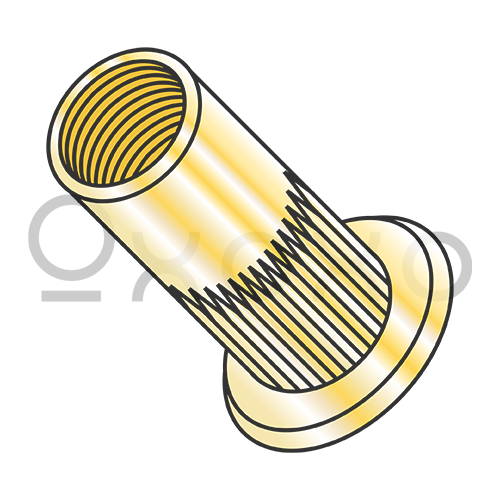 M10X1.50X3.56  Metric Flat Head Round Open-End Ribbed Threaded Insert Rivet Nut Steel Zinc Yell