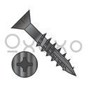 8-11X2 1/2  Square Phil Drive Flat w/Nibs Deep Thread Wood Screw 2/3 Thread Type 17 Black Ox
