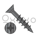 8-9X1 1/2  Phil Square Flat w/Nibs Coarse Thread Wood Screw 2 Type 17 2/3 Thread Black Ox