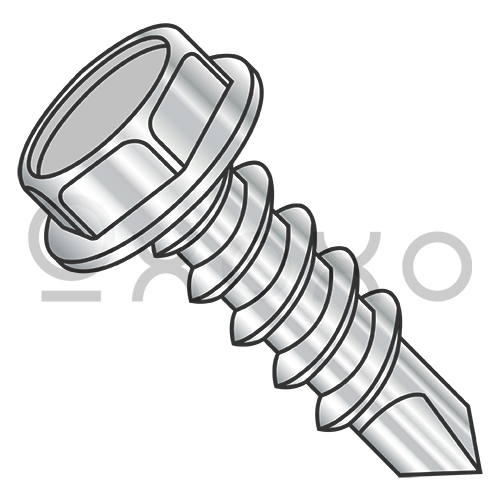10-16X1 1/2  Unslotted Indented Hex Washer Full Thread Self Drill Screw 410 Stainless Steel